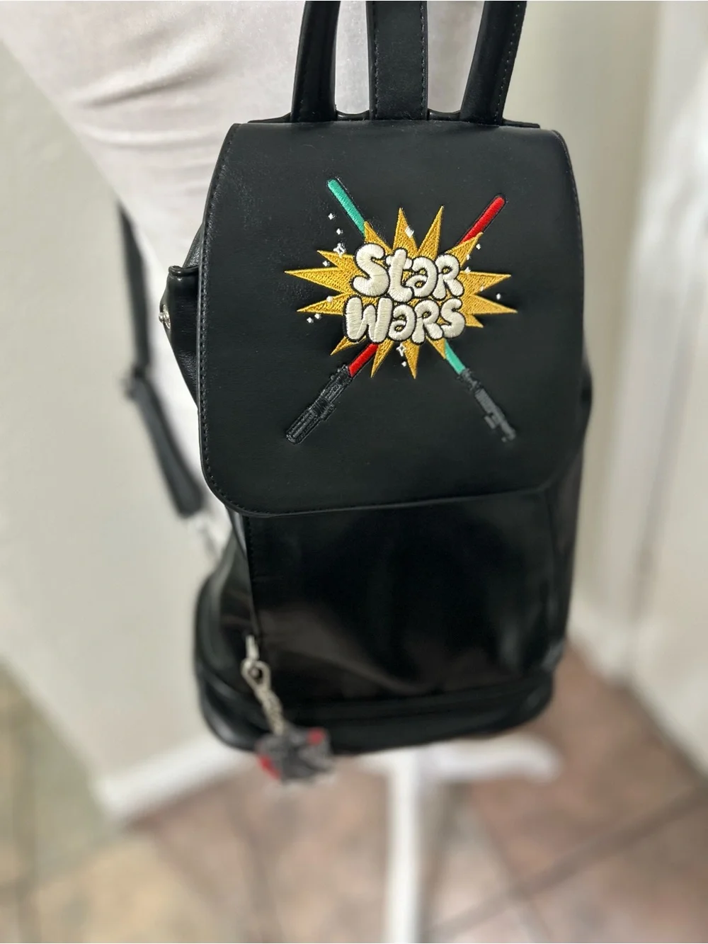 Disney Star Wars Black Backpack with Colorful Lightsaber Graphic